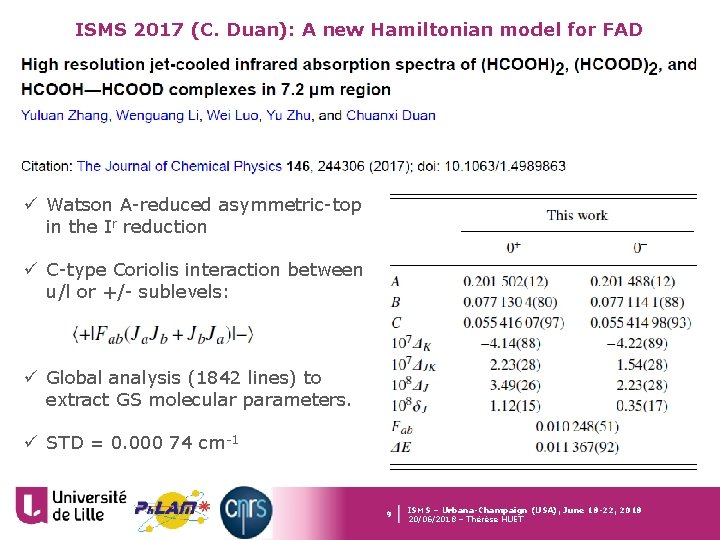 ISMS 2017 (C. Duan): A new Hamiltonian model for FAD ü Watson A-reduced asymmetric-top
