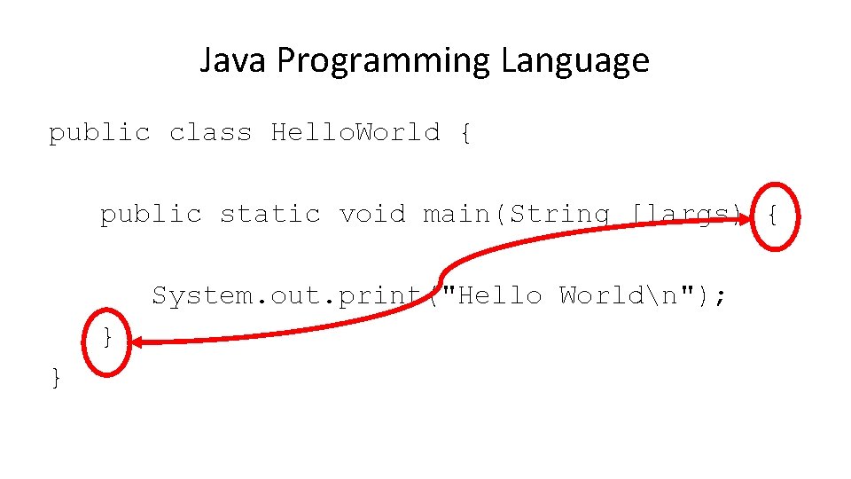 Java Programming Language public class Hello. World { public static void main(String []args) {