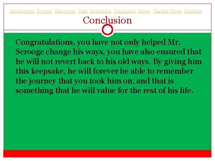 Introduction Process Resources Task Evaluation Conclusion Home Teacher Notes Citations Conclusion Congratulations, you have