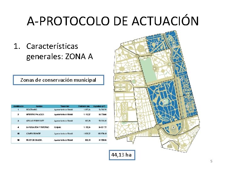 A-PROTOCOLO DE ACTUACIÓN 1. Características generales: ZONA A Zonas de conservación municipal 44, 13