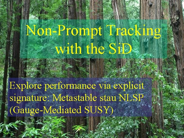 Non-Prompt Tracking with the Si. D Explore performance via explicit signature: Metastable stau NLSP