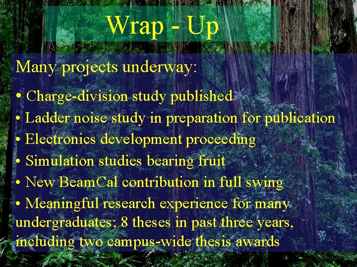 Wrap - Up Many projects underway: • Charge-division study published • Ladder noise study