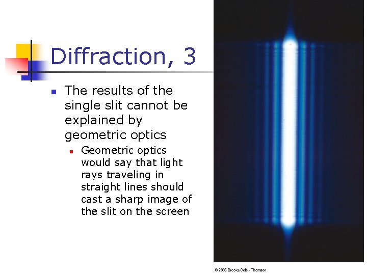 Diffraction, 3 n The results of the single slit cannot be explained by geometric