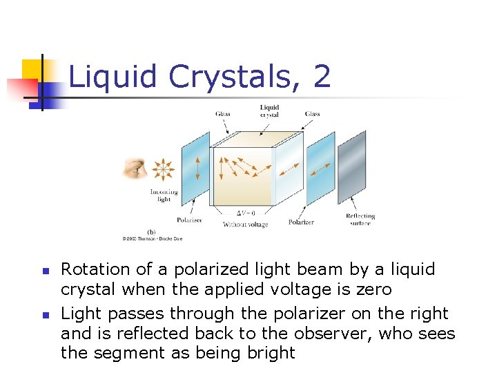 Liquid Crystals, 2 n n Rotation of a polarized light beam by a liquid