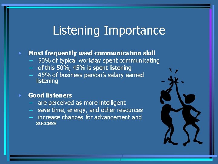 Listening Importance • Most frequently used communication skill – 50% of typical workday spent