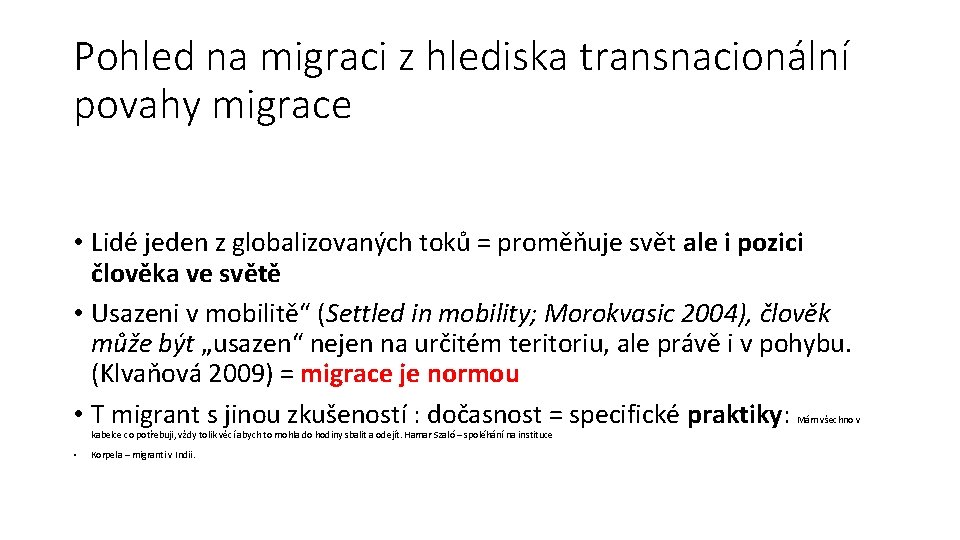 Pohled na migraci z hlediska transnacionální povahy migrace • Lidé jeden z globalizovaných toků