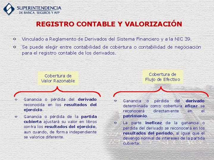 REGISTRO CONTABLE Y VALORIZACIÓN Vinculado a Reglamento de Derivados del Sistema Financiero y a