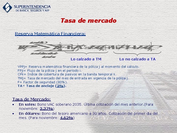 Tasa de mercado Reserva Matemática Financiera: Lo calzado a TM Lo no calzado a