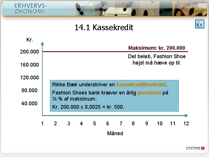 14. 1 Kassekredit Kr. Maksimum: kr. 200. 000 Det beløb, Fashion Shoe højst må