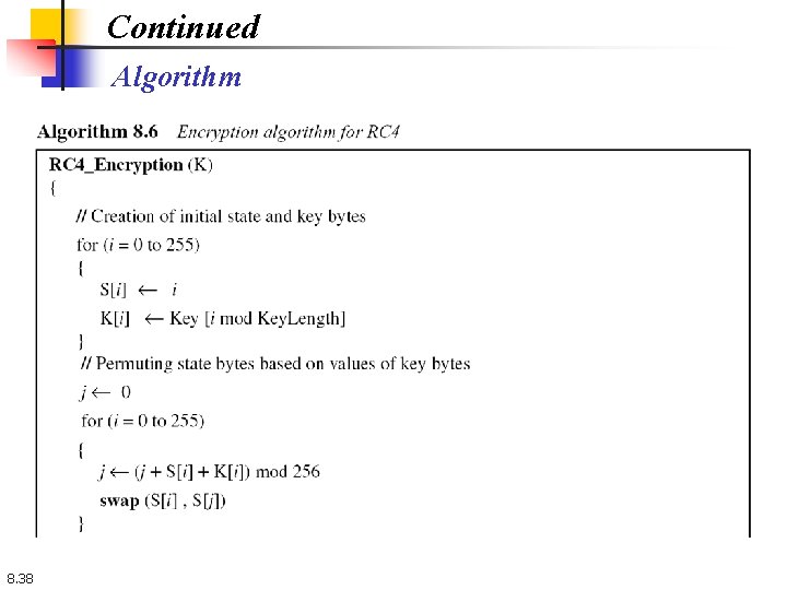 Continued Algorithm 8. 38 