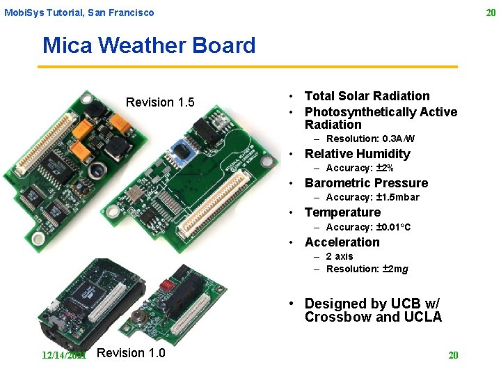 Mobi. Sys Tutorial, San Francisco 20 Mica Weather Board Revision 1. 5 • Total