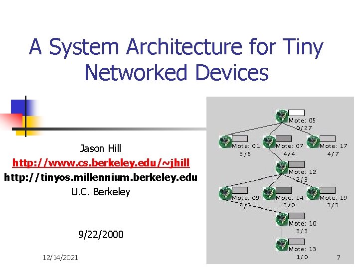 A System Architecture for Tiny Networked Devices Jason Hill http: //www. cs. berkeley. edu/~jhill