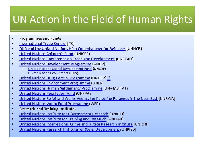 UN Action in the Field of Human Rights • • • Programmes and Funds