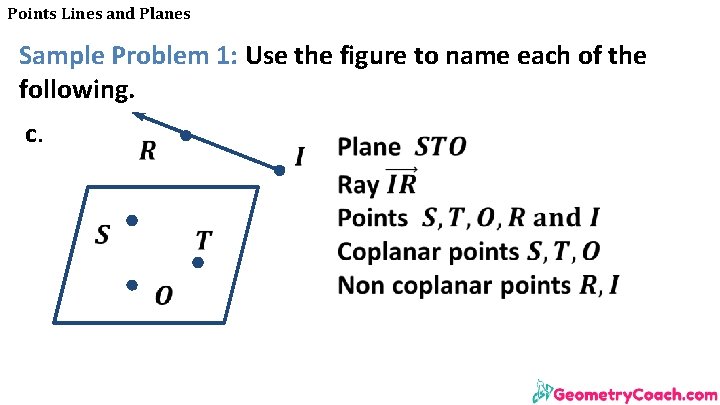 Points Lines and Planes Sample Problem 1: Use the figure to name each of