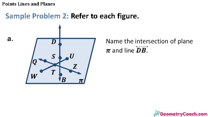 Points Lines and Planes Sample Problem 2: Refer to each figure. a. 