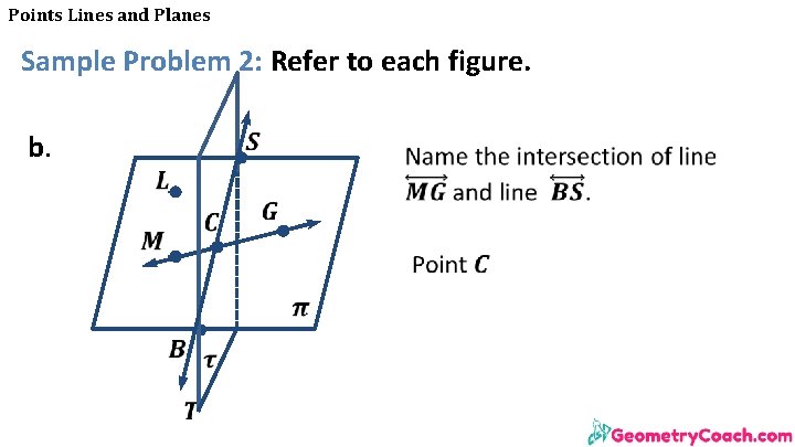 Points Lines and Planes Sample Problem 2: Refer to each figure. b. 