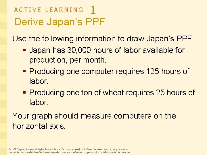 ACTIVE LEARNING 1 Derive Japan’s PPF Use the following information to draw Japan’s PPF.