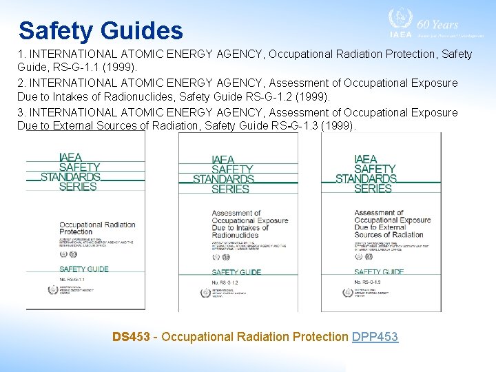 Safety Guides 1. INTERNATIONAL ATOMIC ENERGY AGENCY, Occupational Radiation Protection, Safety Guide, RS-G-1. 1