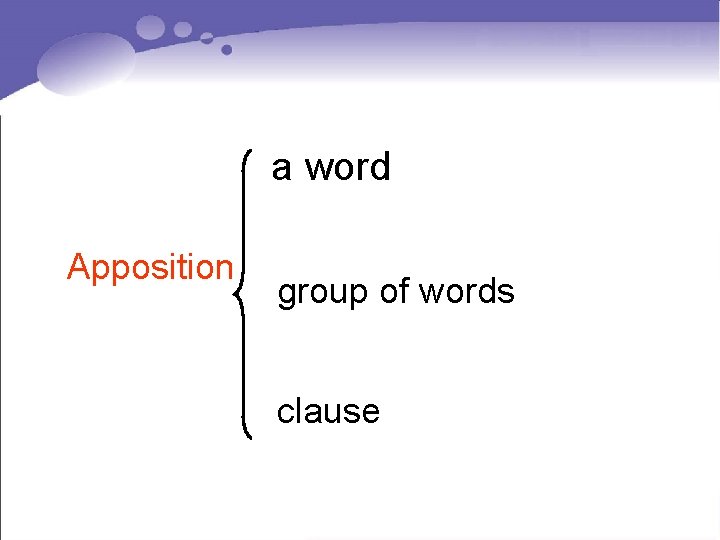 a word Apposition group of words clause 