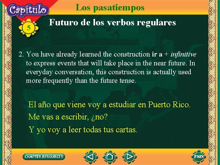 Los pasatiempos 5 Futuro de los verbos regulares 2. You have already learned the