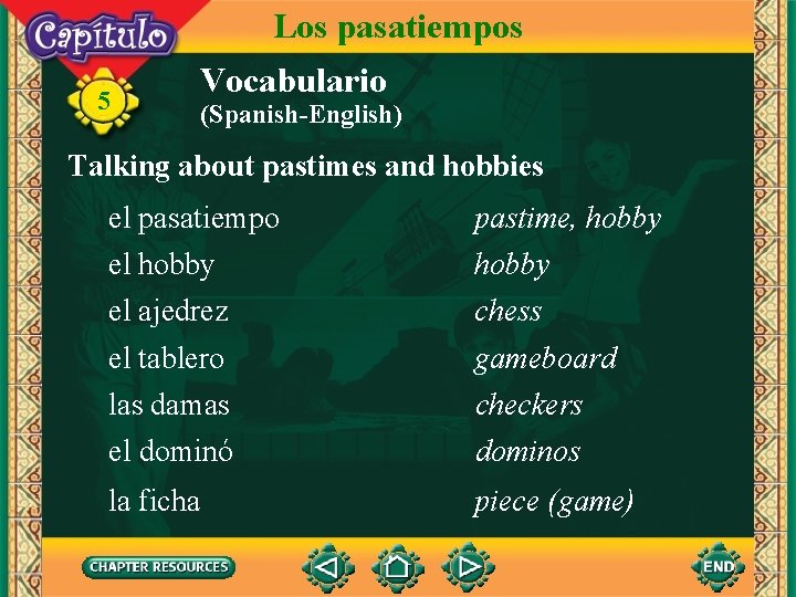 Los pasatiempos 5 Vocabulario (Spanish-English) Talking about pastimes and hobbies el pasatiempo el hobby Los pasatiempos 5 Vocabulario (Spanish-English) Talking about pastimes and hobbies el pasatiempo el hobby