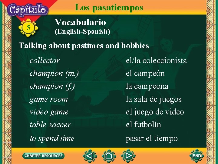 Los pasatiempos 5 Vocabulario (English-Spanish) Talking about pastimes and hobbies collector champion (m. )