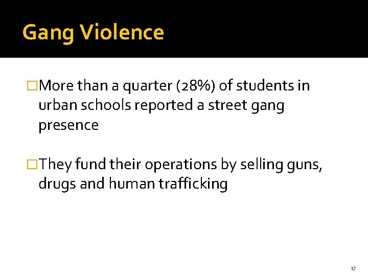 Gang Violence �More than a quarter (28%) of students in urban schools reported a