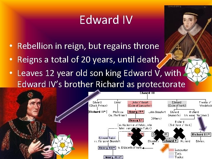 Edward IV • Rebellion in reign, but regains throne • Reigns a total of