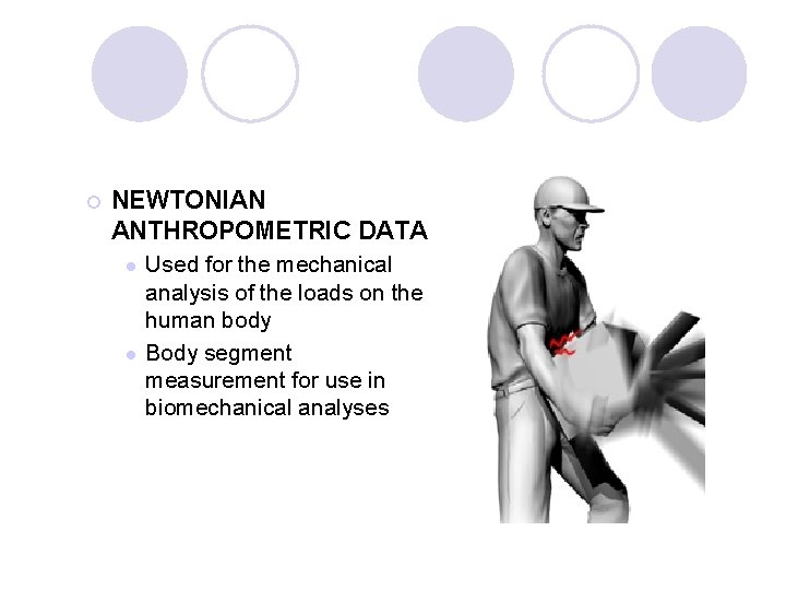 ¡ NEWTONIAN ANTHROPOMETRIC DATA l l Used for the mechanical analysis of the loads