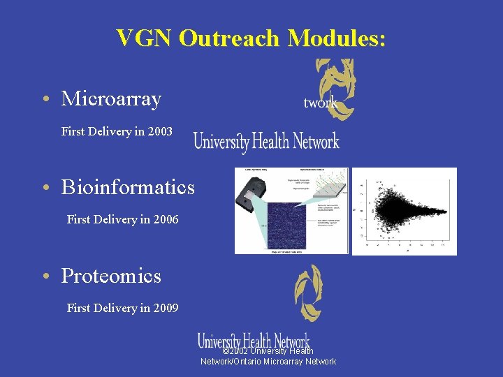 VGN Outreach Modules: • Microarray First Delivery in 2003 • Bioinformatics First Delivery in