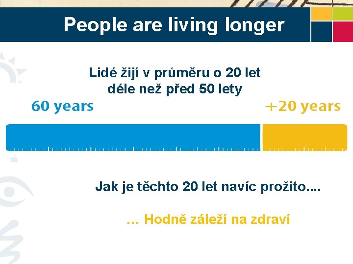 People are living longer Lidé žijí v průměru o 20 let déle než před