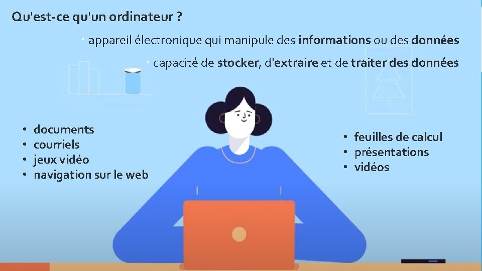 Qu'est-ce qu'un ordinateur ? appareil électronique qui manipule des informations ou des données capacité