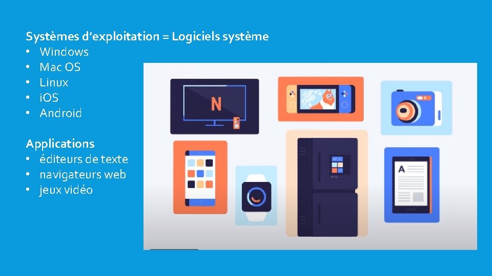 Systèmes d’exploitation = Logiciels système • Windows • Mac OS • Linux • i.