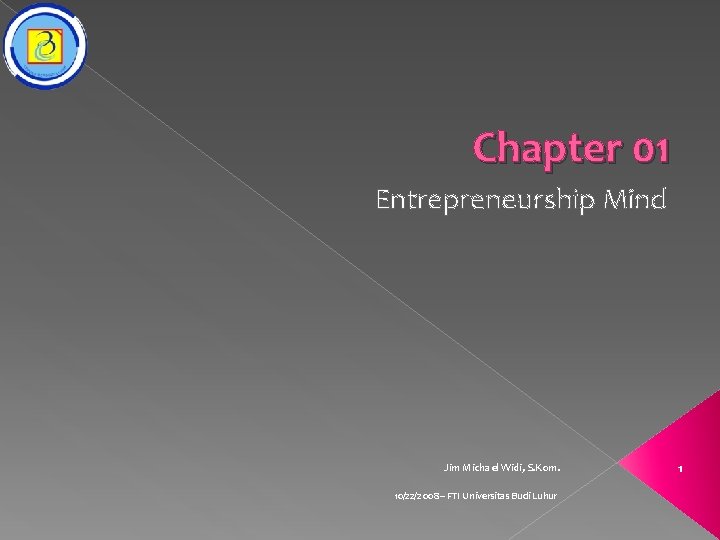 Chapter 01 Entrepreneurship Mind Jim Michael Widi, S. Kom. 10/22/2008 – FTI Universitas Budi
