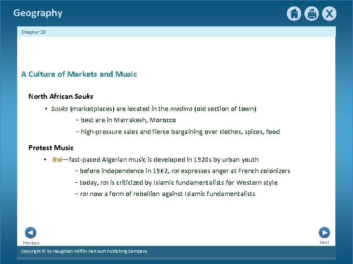 Geography Chapter 19 A Culture of Markets and Music North African Souks • Souks