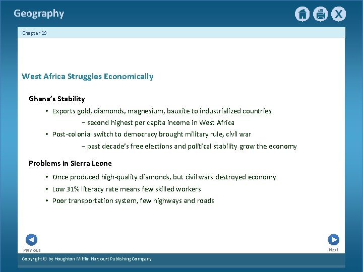 Geography Chapter 19 West Africa Struggles Economically Ghana’s Stability • Exports gold, diamonds, magnesium,