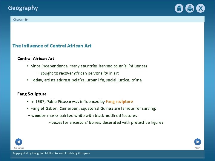 Geography Chapter 19 The Influence of Central African Art • Since independence, many countries