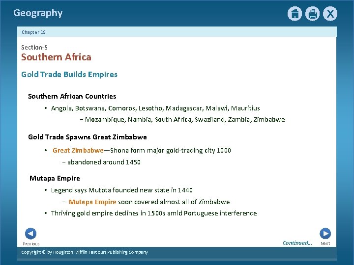 Geography Chapter 19 Section-5 Southern Africa Gold Trade Builds Empires Southern African Countries •