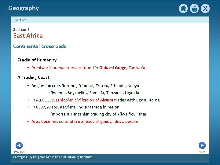 Geography Chapter 19 Section-1 East Africa Continental Crossroads Cradle of Humanity • Prehistoric human