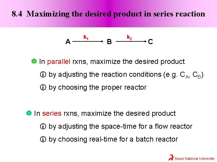 8. 4 Maximizing the desired product in series reaction A k 1 B k