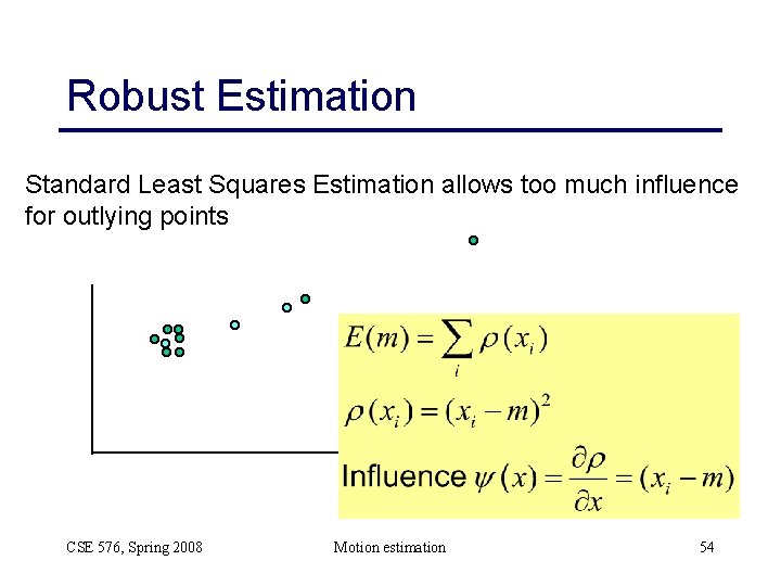 Robust Estimation Standard Least Squares Estimation allows too much influence for outlying points CSE