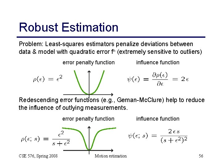 Robust Estimation Problem: Least-squares estimators penalize deviations between data & model with quadratic error