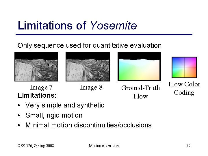 Limitations of Yosemite Only sequence used for quantitative evaluation Image 7 Image 8 Ground-Truth