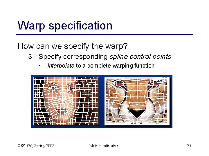 Warp specification How can we specify the warp? 3. Specify corresponding spline control points