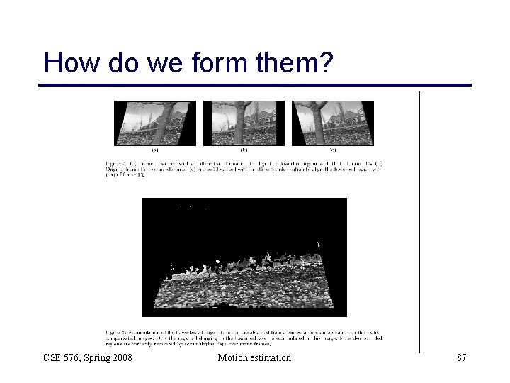 How do we form them? CSE 576, Spring 2008 Motion estimation 87 