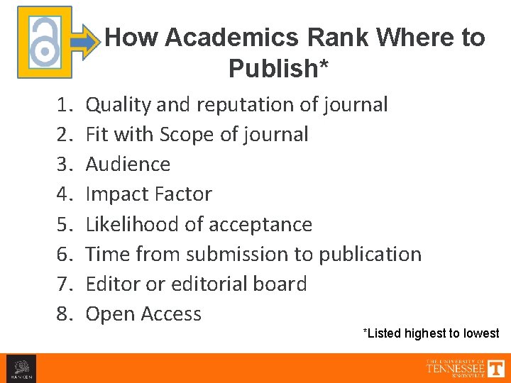 How Academics Rank Where to Publish* 1. 2. 3. 4. 5. 6. 7. 8.