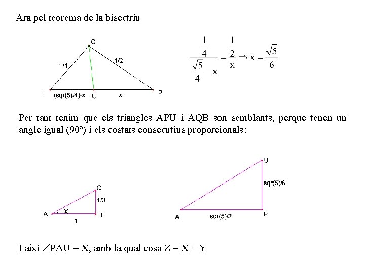 Ara pel teorema de la bisectriu Per tant tenim que els triangles APU i