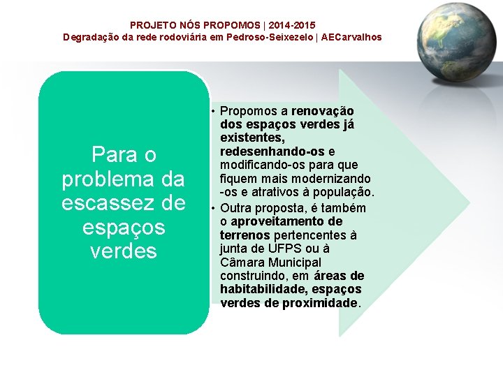 PROJETO NÓS PROPOMOS | 2014 -2015 Degradação da rede rodoviária em Pedroso-Seixezelo | AECarvalhos