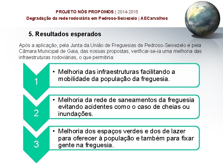 PROJETO NÓS PROPOMOS | 2014 -2015 Degradação da rede rodoviária em Pedroso-Seixezelo | AECarvalhos