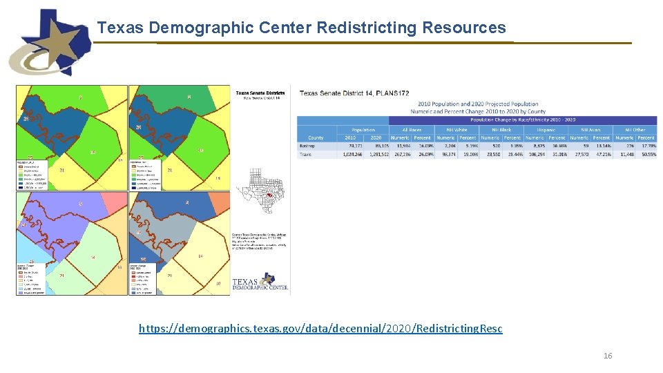 Texas Demographic Center Redistricting Resources https: //demographics. texas. gov/data/decennial/2020/Redistricting. Resc 16 Texas Demographic Center Redistricting Resources https: //demographics. texas. gov/data/decennial/2020/Redistricting. Resc 16